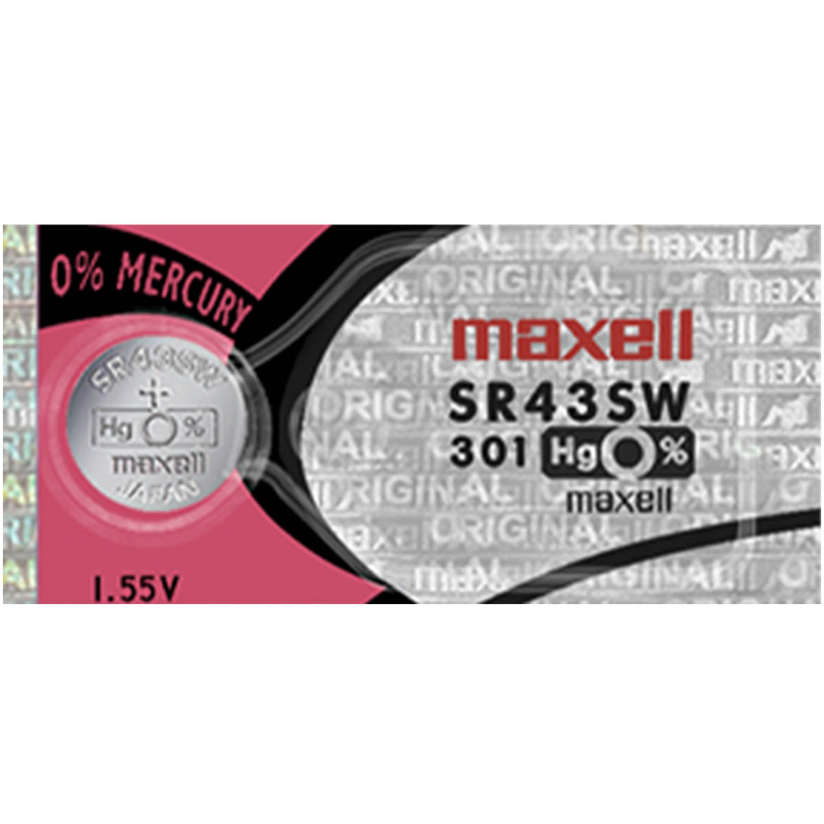 Maxell 301 Watch Battery (SR43SW) Silver Oxide 1.55V