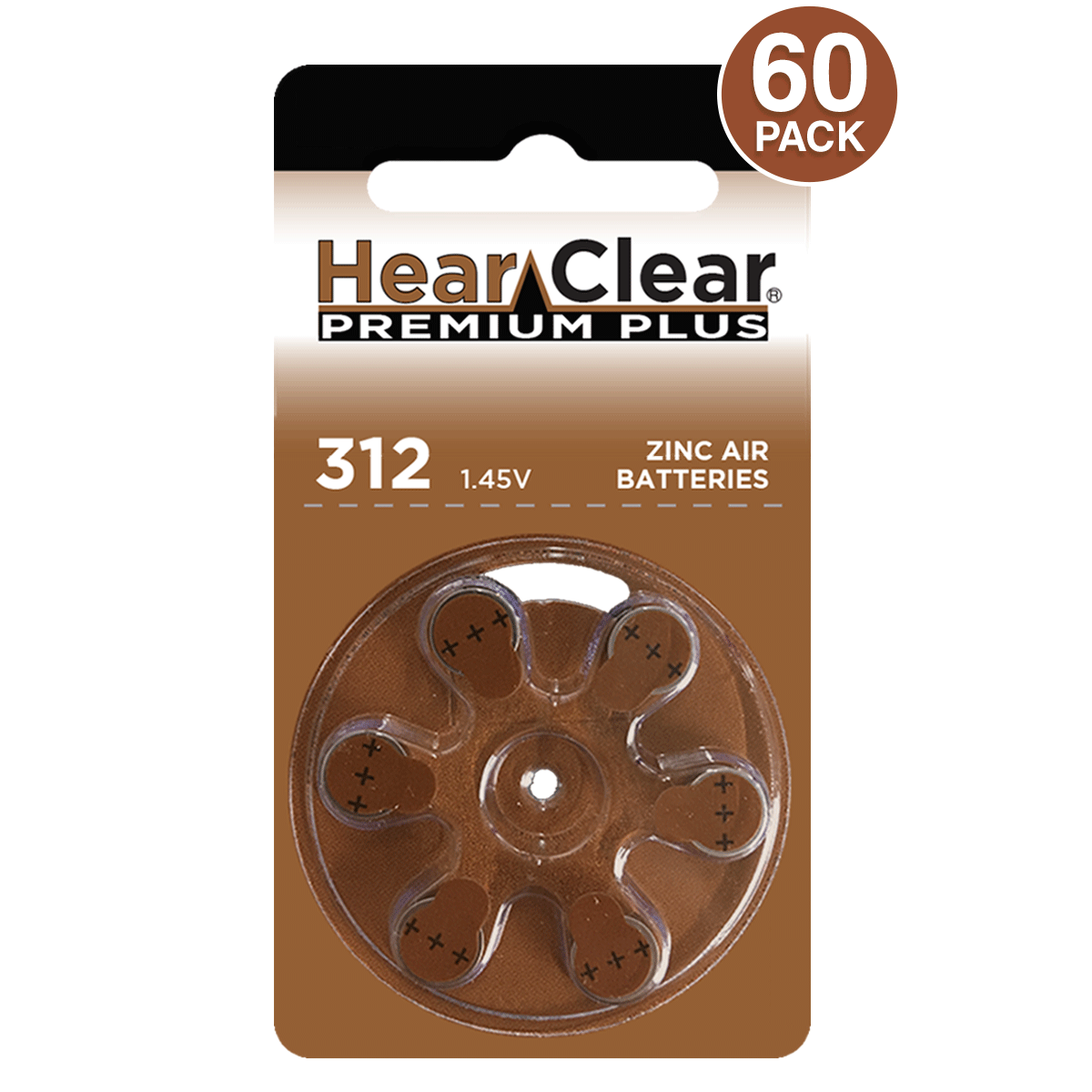 HearClear Premium Plus, Size 312 Hearing Aid Battery (60) pcs