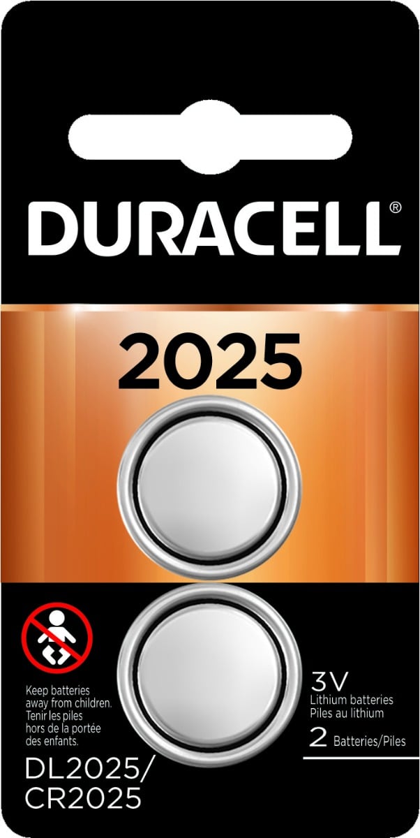 Duracell CR2025 Lithium Coin Battery, DL2025B2PK (2 Batteries)