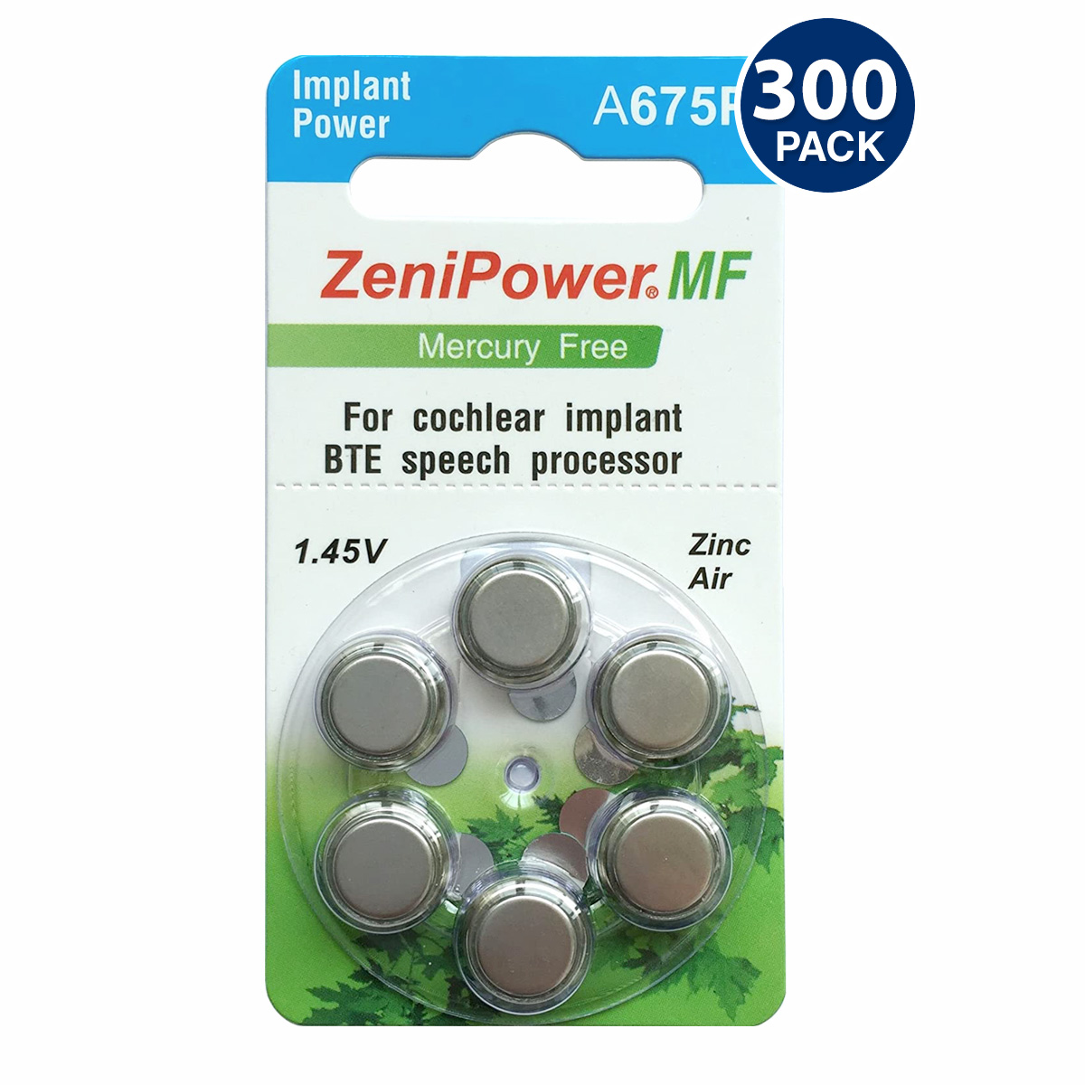 ZeniPower Size 675P Cochlear Implant Battery Mercury-Free (300 pcs.)