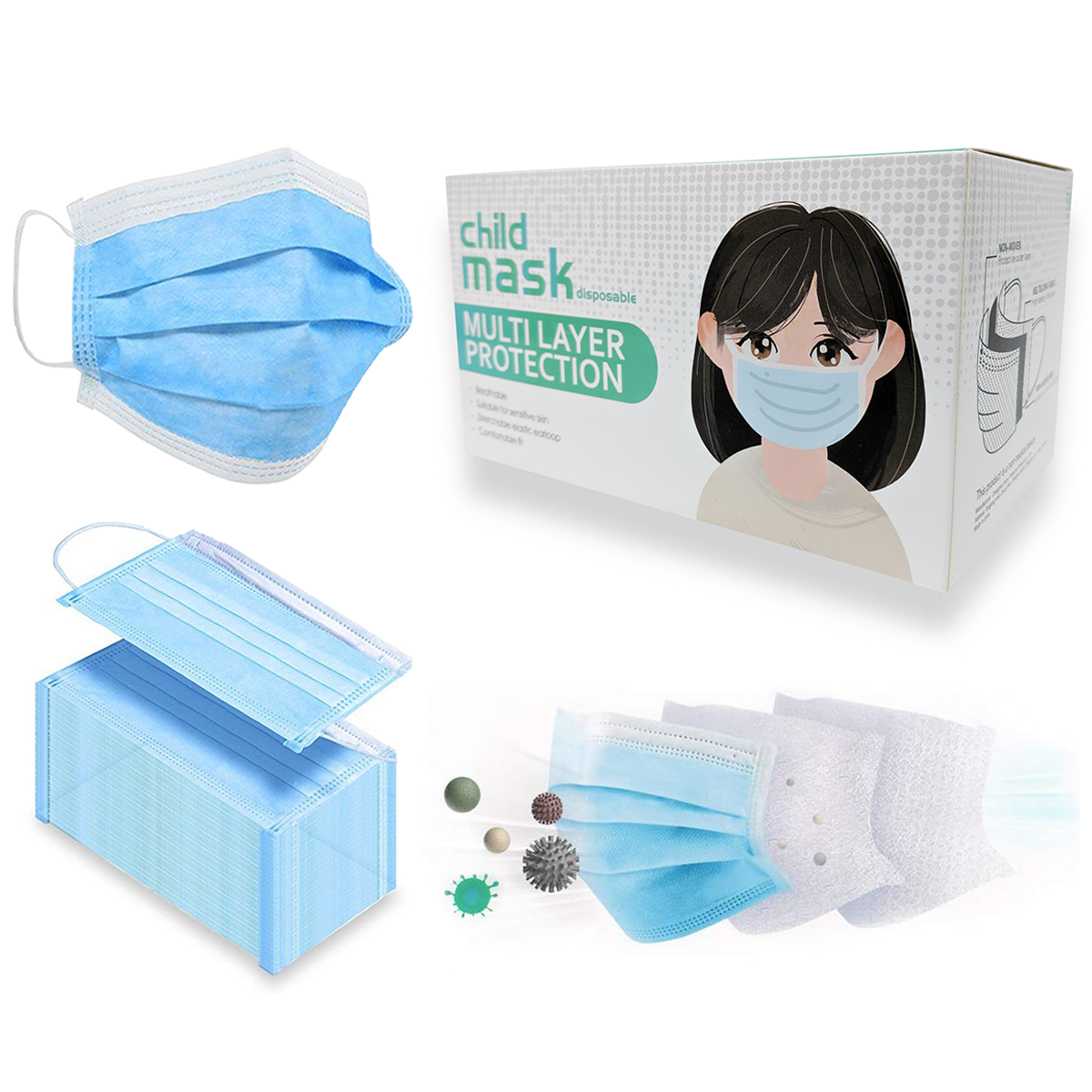 PQS Disposable Child Face Masks (50 Pack)
