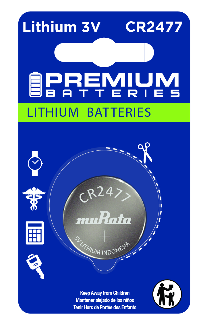 Premium Batteries CR2477 Battery 3V Lithium Coin Cell (1 PC Murata) (Child Resistant Package) 