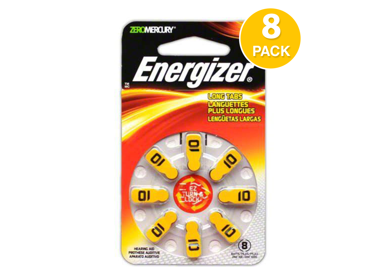 Energizer Size 10, EZ Lock & Turn Zero Mercury, Zinc Air Hearing Aid Battery (8 pcs)
