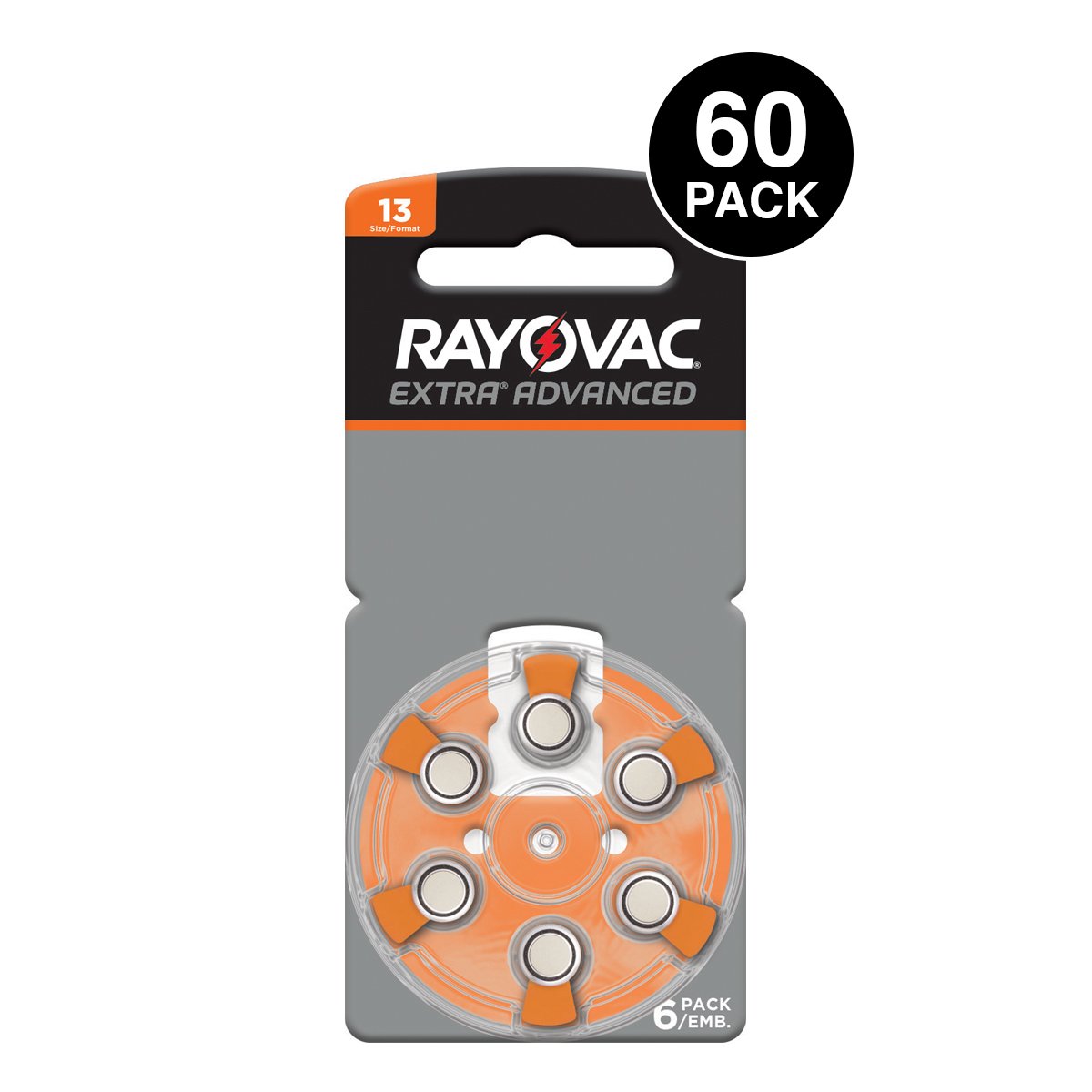 Rayovac Extra Advanced Hearing Aid Batteries Size 13 PR48 (60 Pcs)