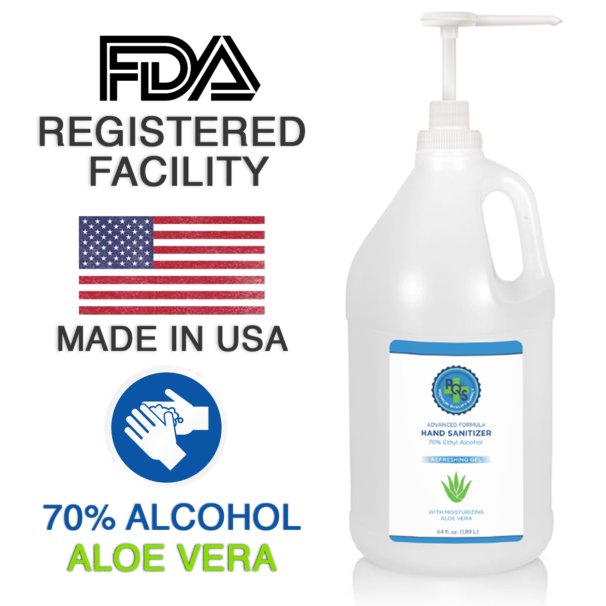 Hand Sanitizer Gel 1/2 Gallon With Hand Pump Dispenser - 70% Alcohol w/ Aloe & Lemon Scent ✓ Made in USA ✓ FDA reg. Facility