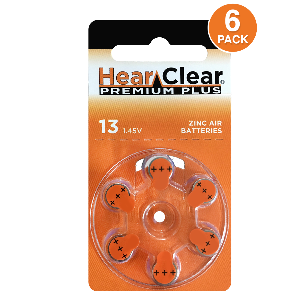 HearClear Premium Plus, Size 13 Hearing Aid Battery 6pcs