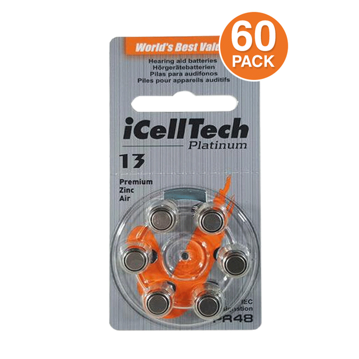 iCellTech Platinum 13 Hearing Aid Battery 60 pcs