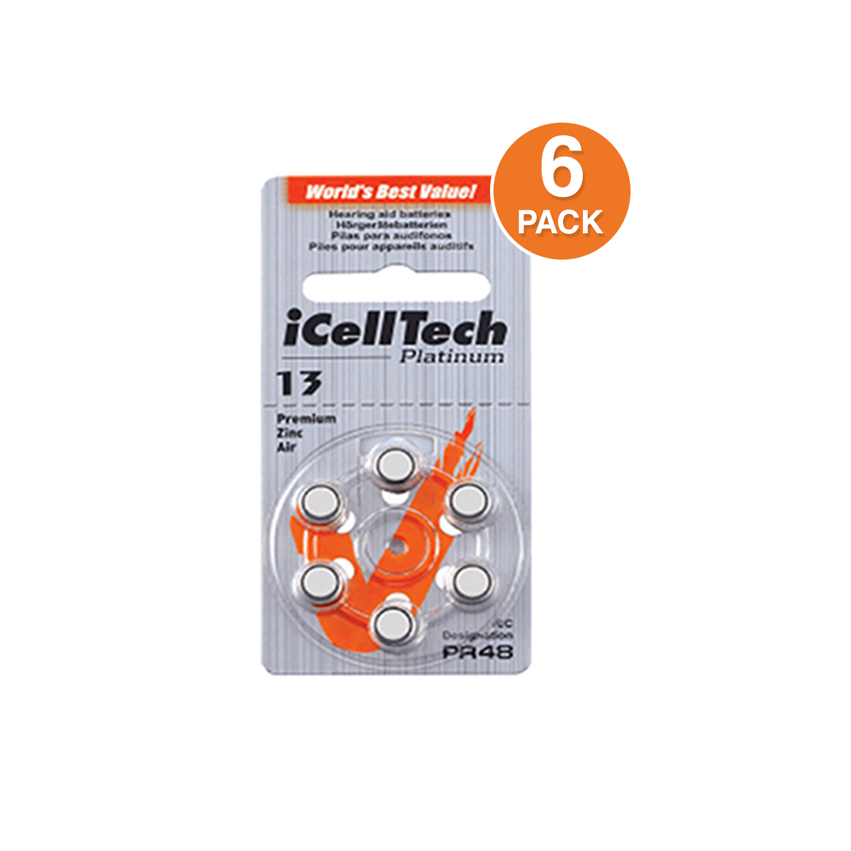 iCellTech Platinum Size 13 Hearing Aid Batteries (6pcs)