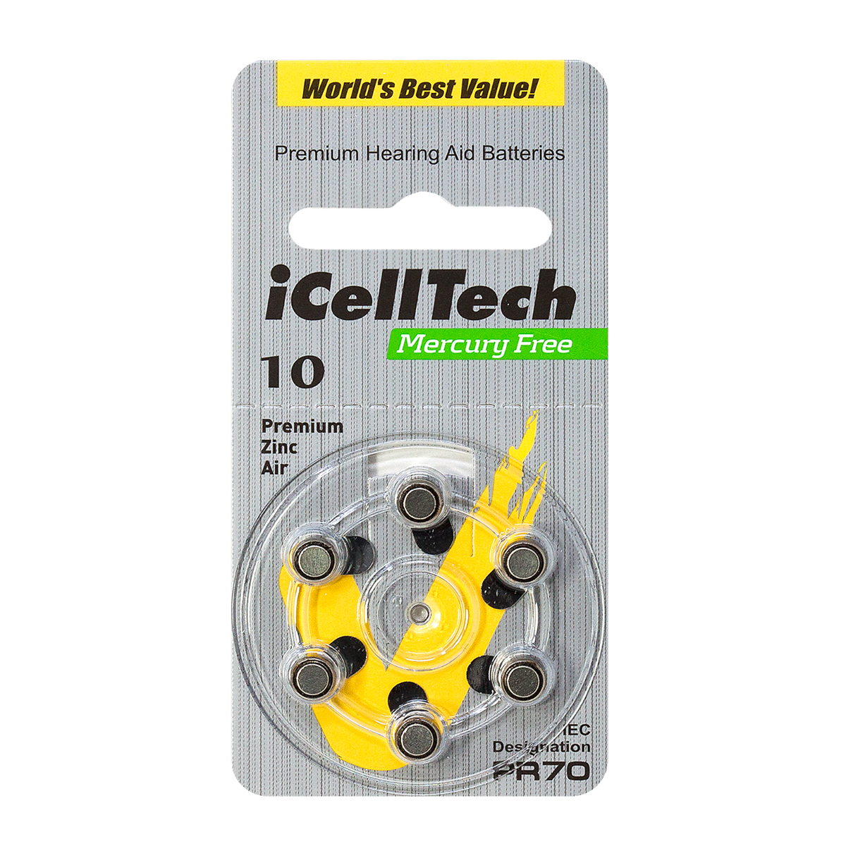 iCellTech Platinum Size 10 Hearing Aid Batteries (6pcs)