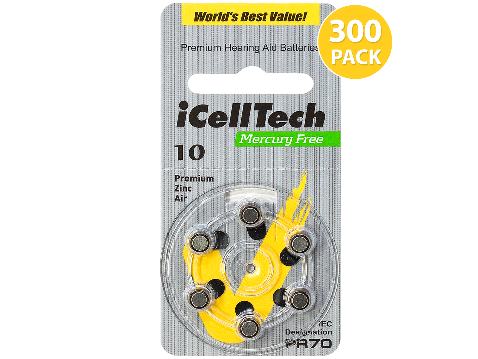 iCellTech Platinum Size 10 Hearing Aid Batteries (300 pcs)