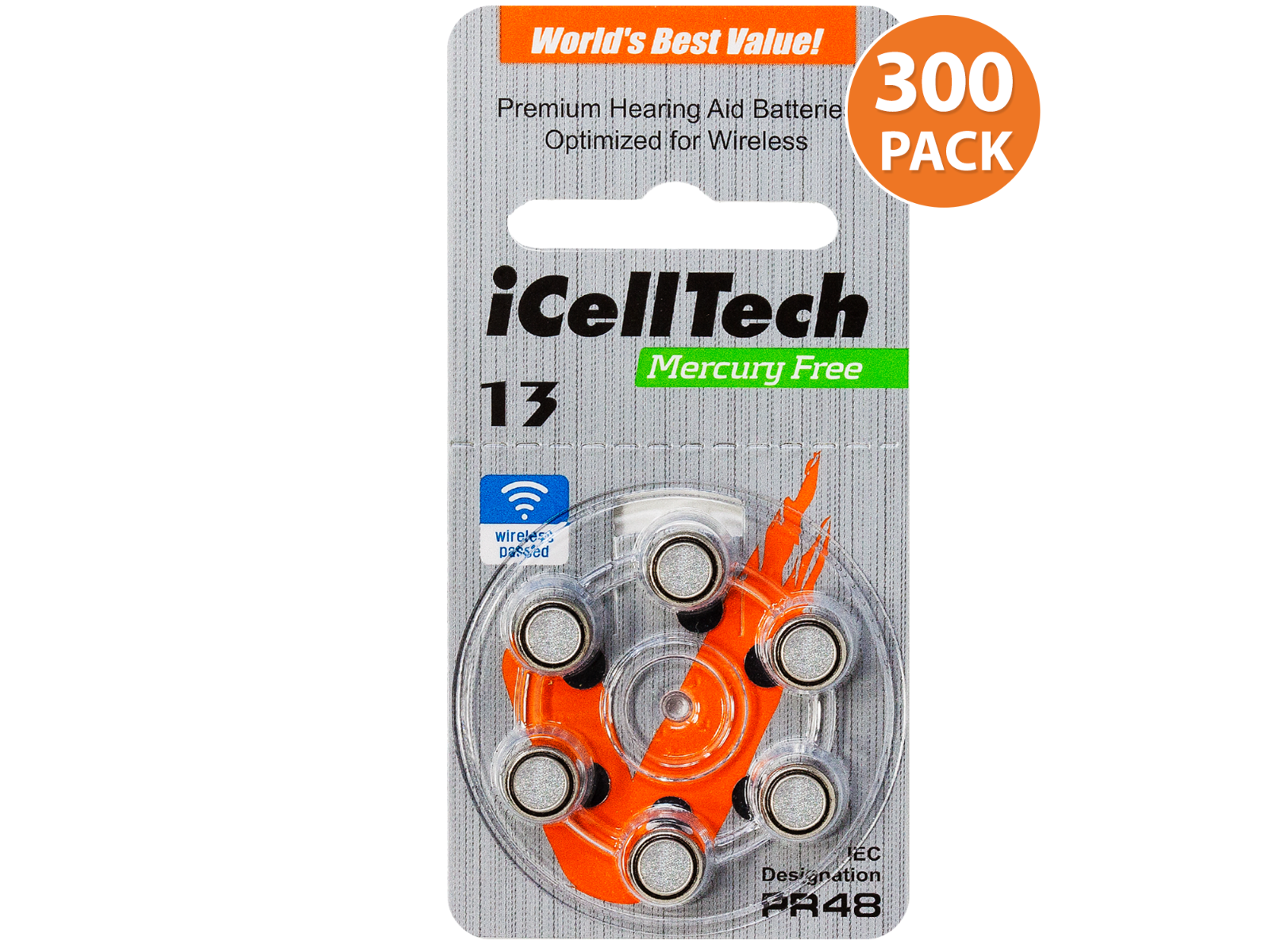 iCellTech Platinum Size 13 Hearing Aid Batteries (300 pcs)