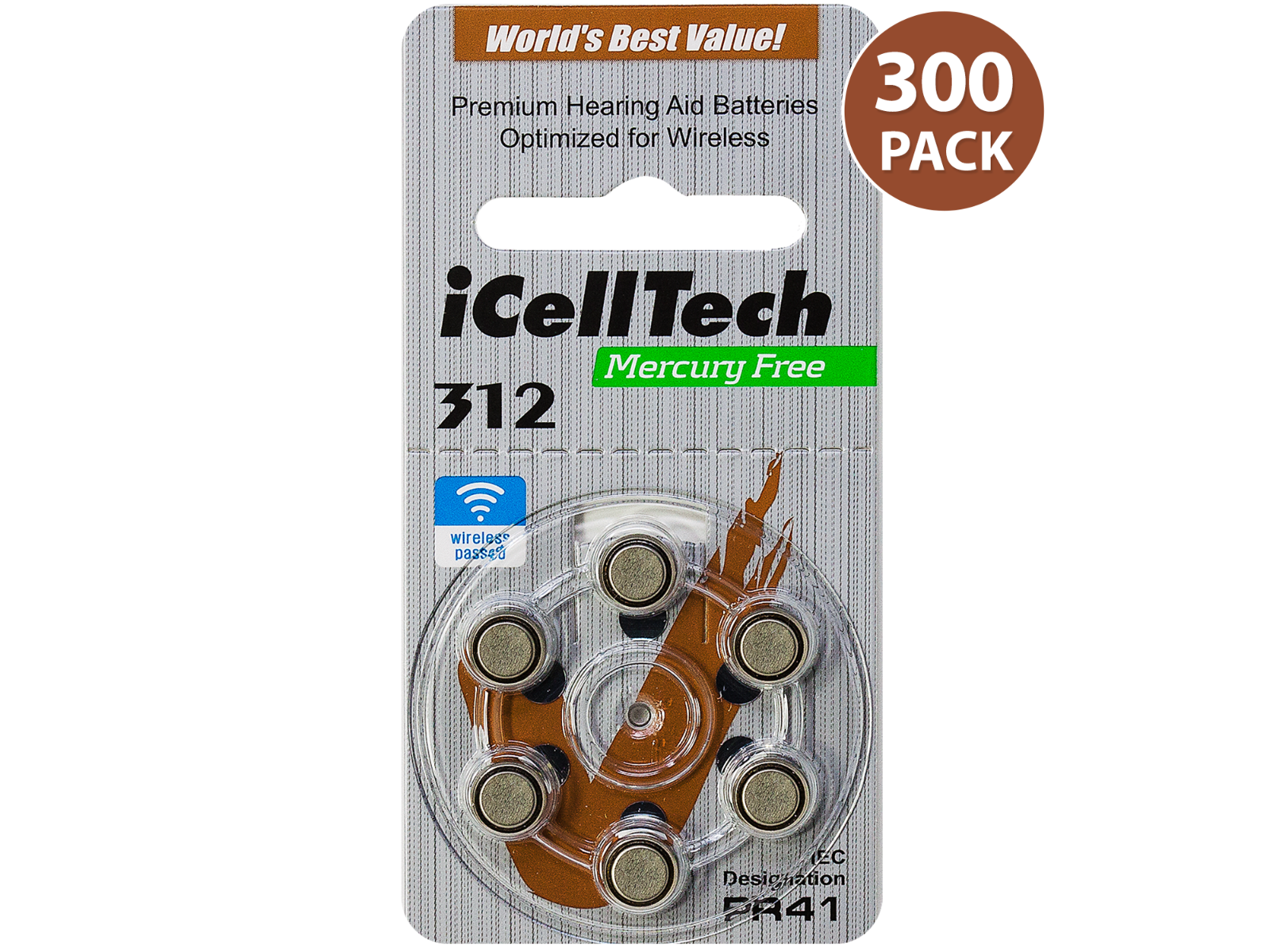 iCellTech Size 312 Hearing Aid Battery (300 Pcs)