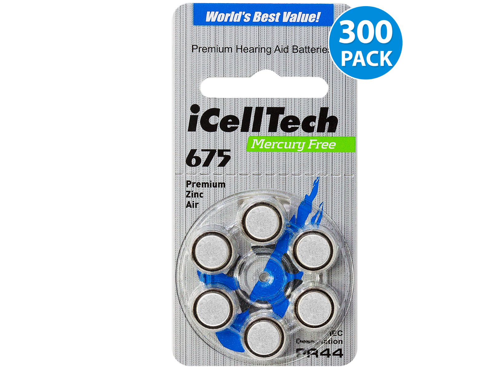 iCellTech Platinum Size 675 Hearing Aid Batteries (300 pcs)