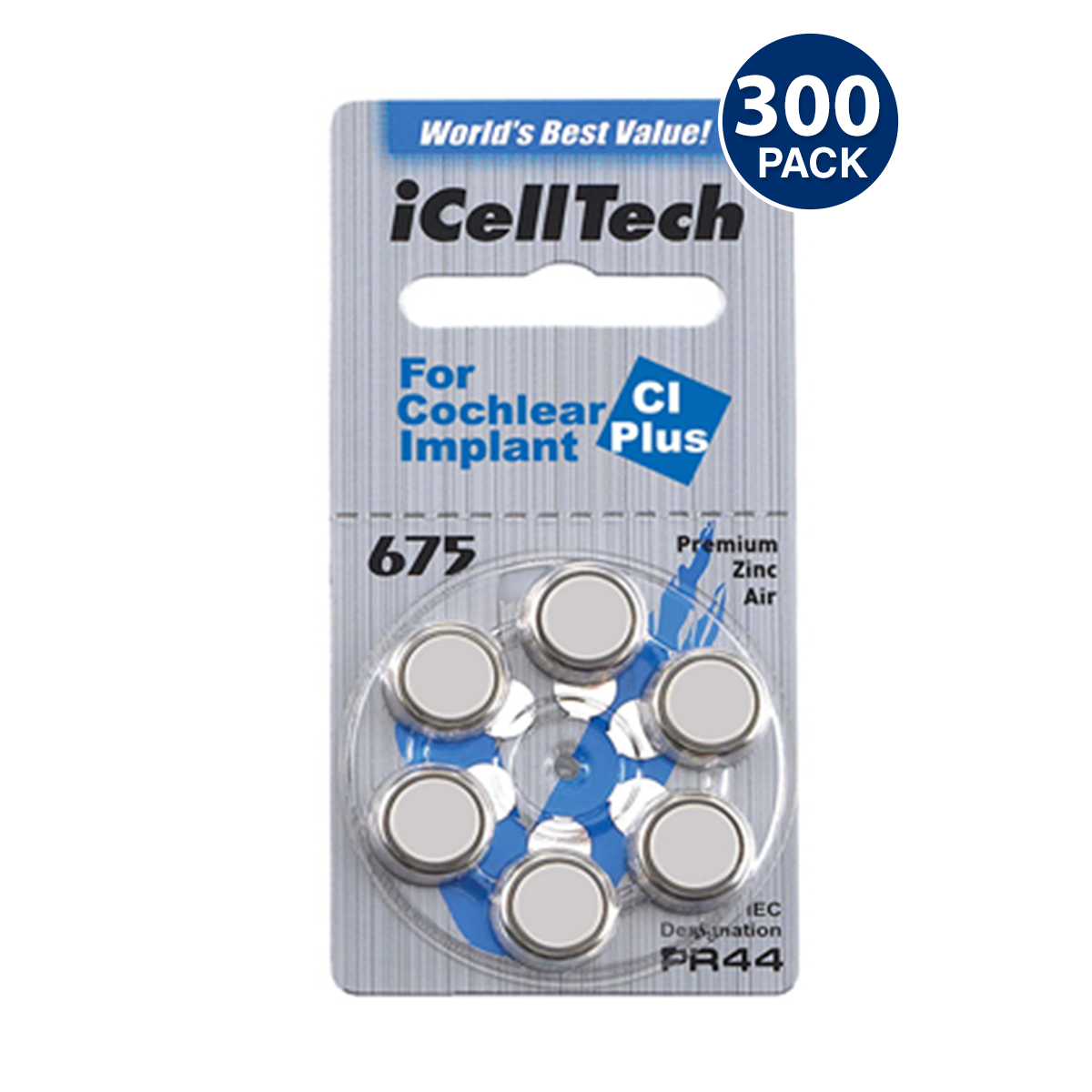 iCelltech Platinum Plus Size 675P Cochlear Implant Battery (300 pcs.)