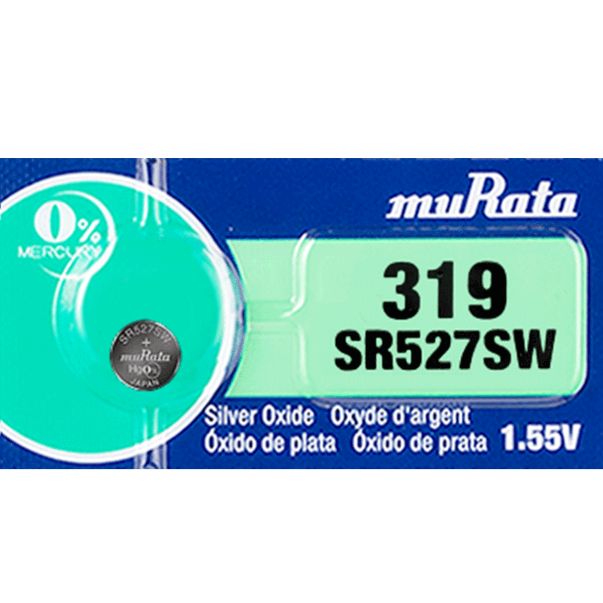 Murata 319 Battery (SR527SW) (formerly SONY) Silver Oxide Watch 1.55V (1 Battery)