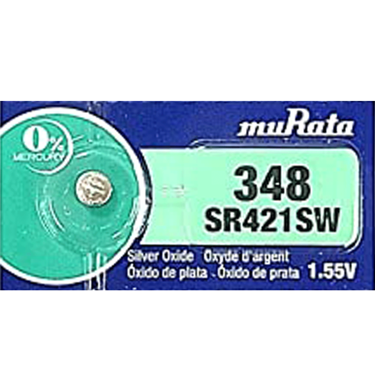Murata 348 Battery (SR421SW) (formerly SONY) Silver Oxide Watch 1.55V (1 Battery)