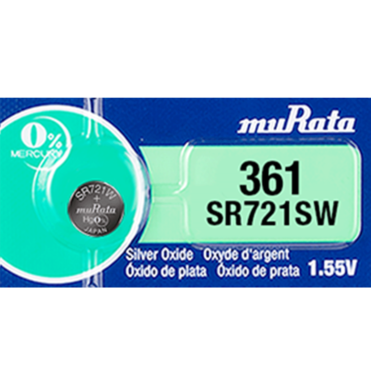 Murata 361 Battery (SR721W) (formerly SONY) Silver Oxide 1.55V (1 Battery)