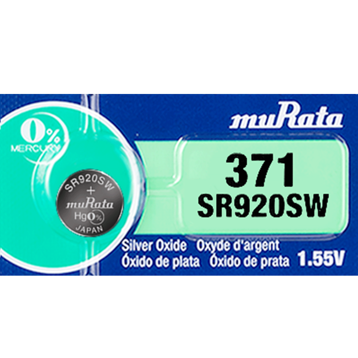 Murata 371 Battery  (SR920SW) (formerly SONY) 1.55V Silver Oxide (1 Battery)