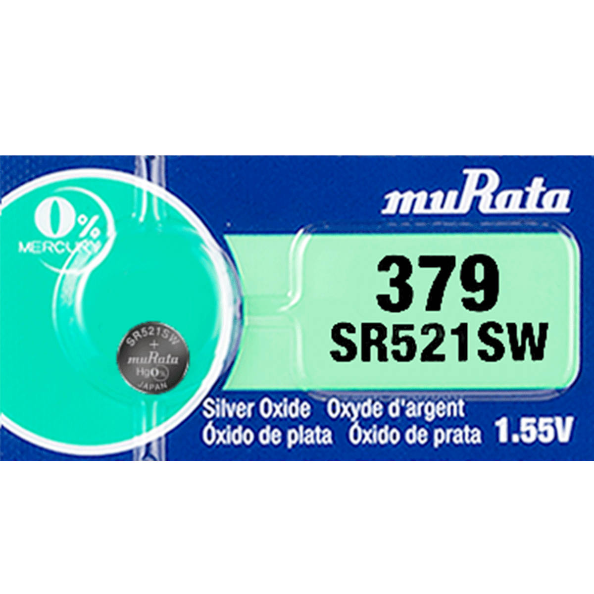 Murata 379 Battery  (SR521SW) (formerly SONY) 1.55V Silver Oxide (1 Battery)
