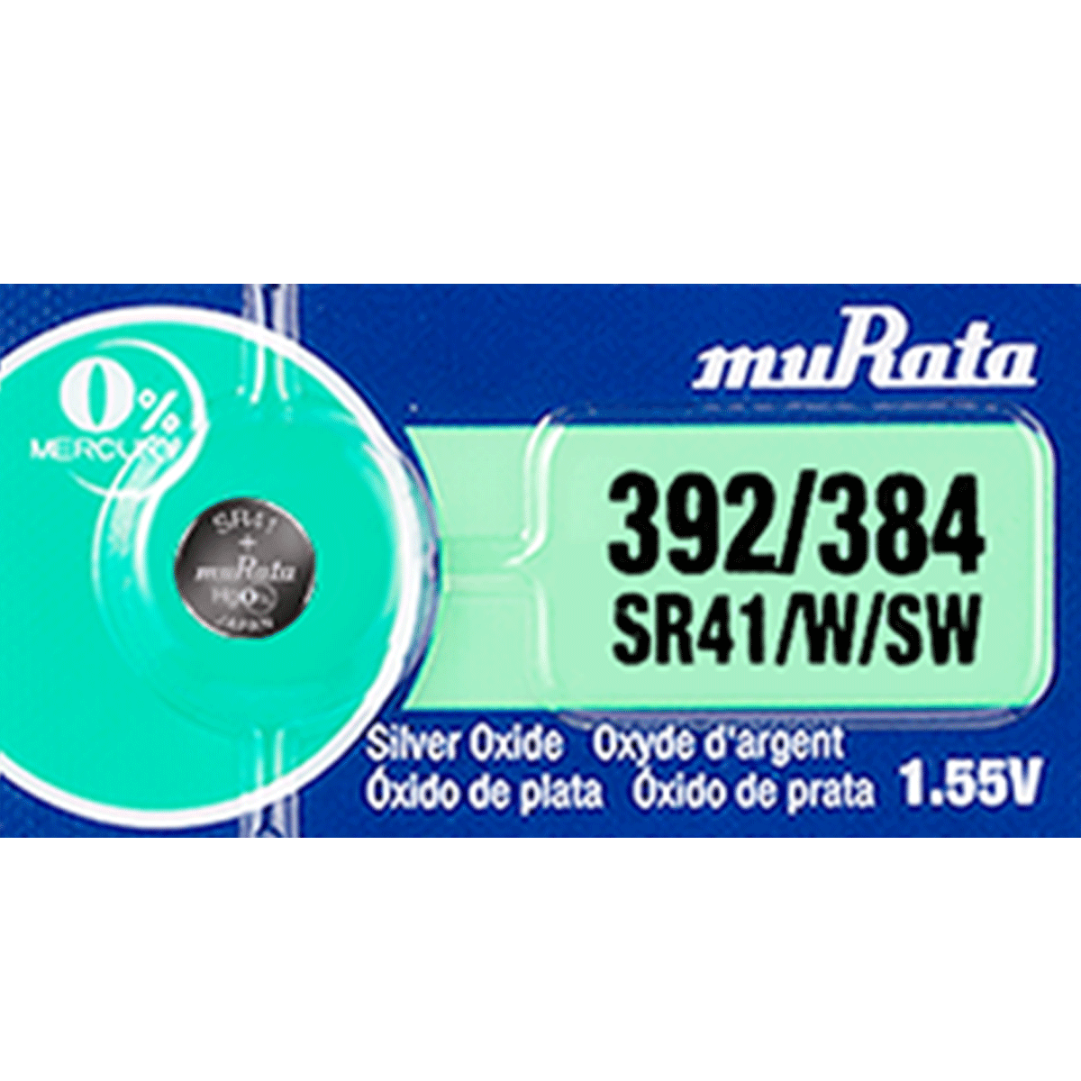 Murata 392/384 Battery  (SR41W) (formerly SONY) 1.55V Silver Oxide (1 Battery)