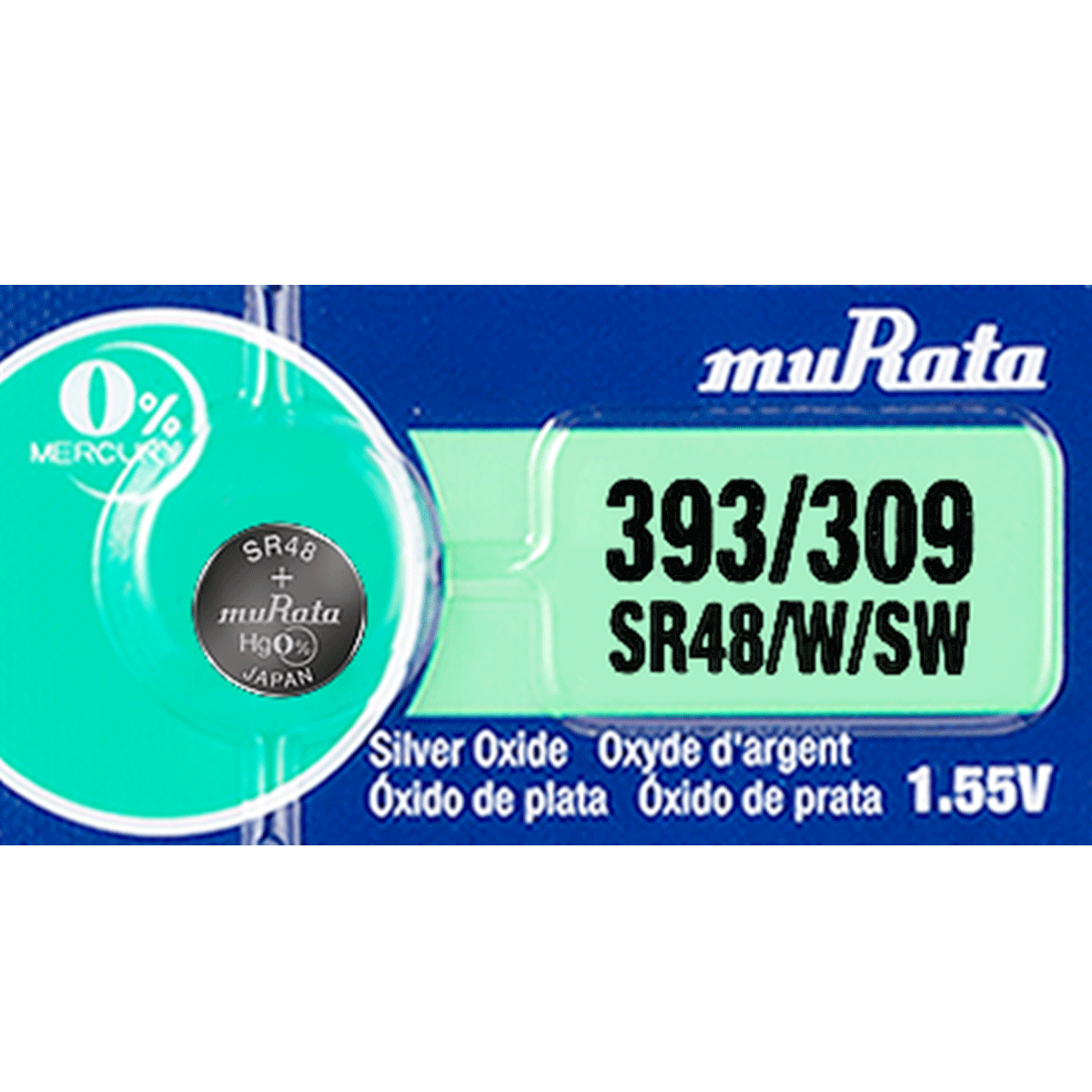Murata 393 Battery (SR48W) (formerly SONY) Silver Oxide, 1.55V, (1 Low Drain Battery)