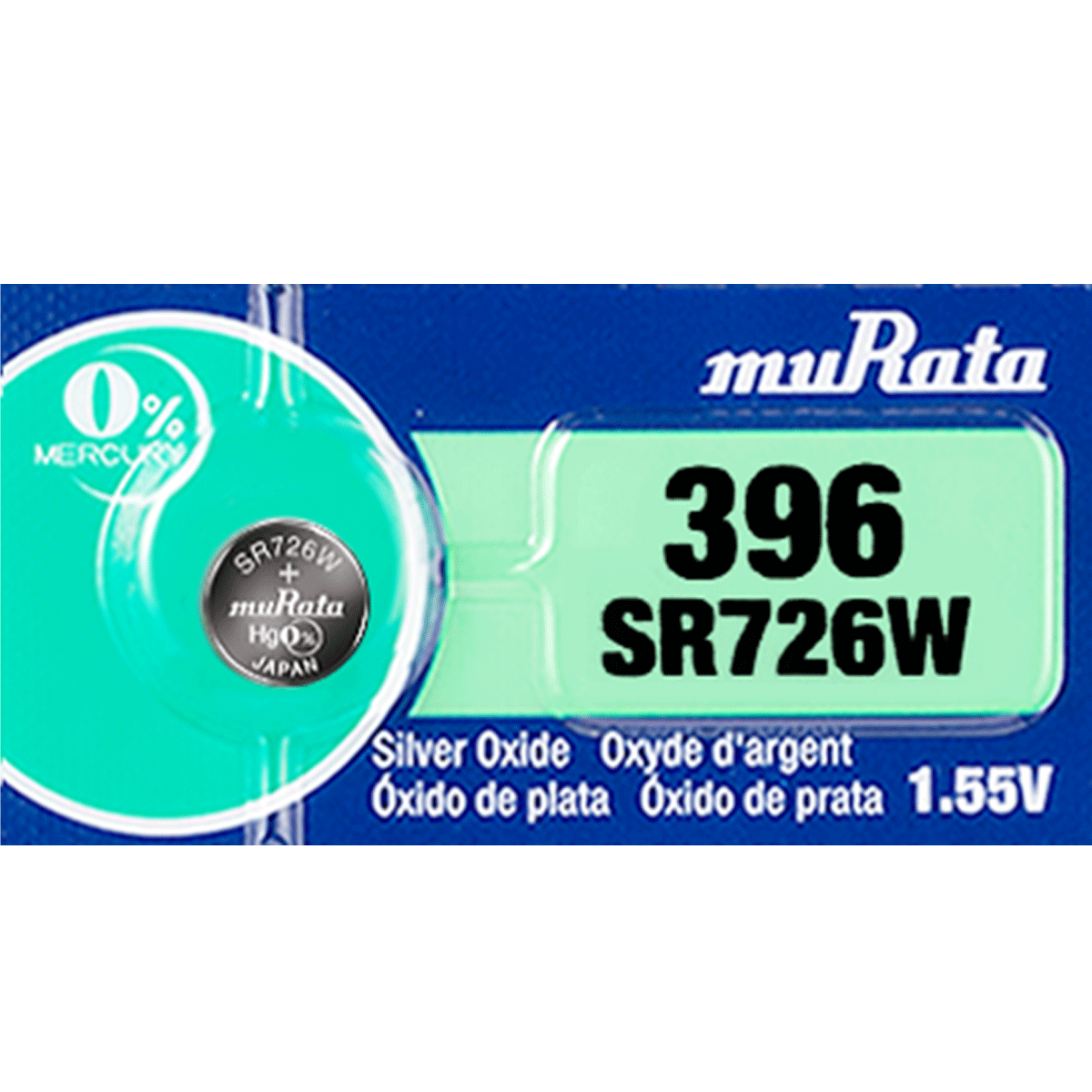 Murata 396 Battery  (SR726W) (formerly SONY) 1.55V Silver Oxide (1 Battery)