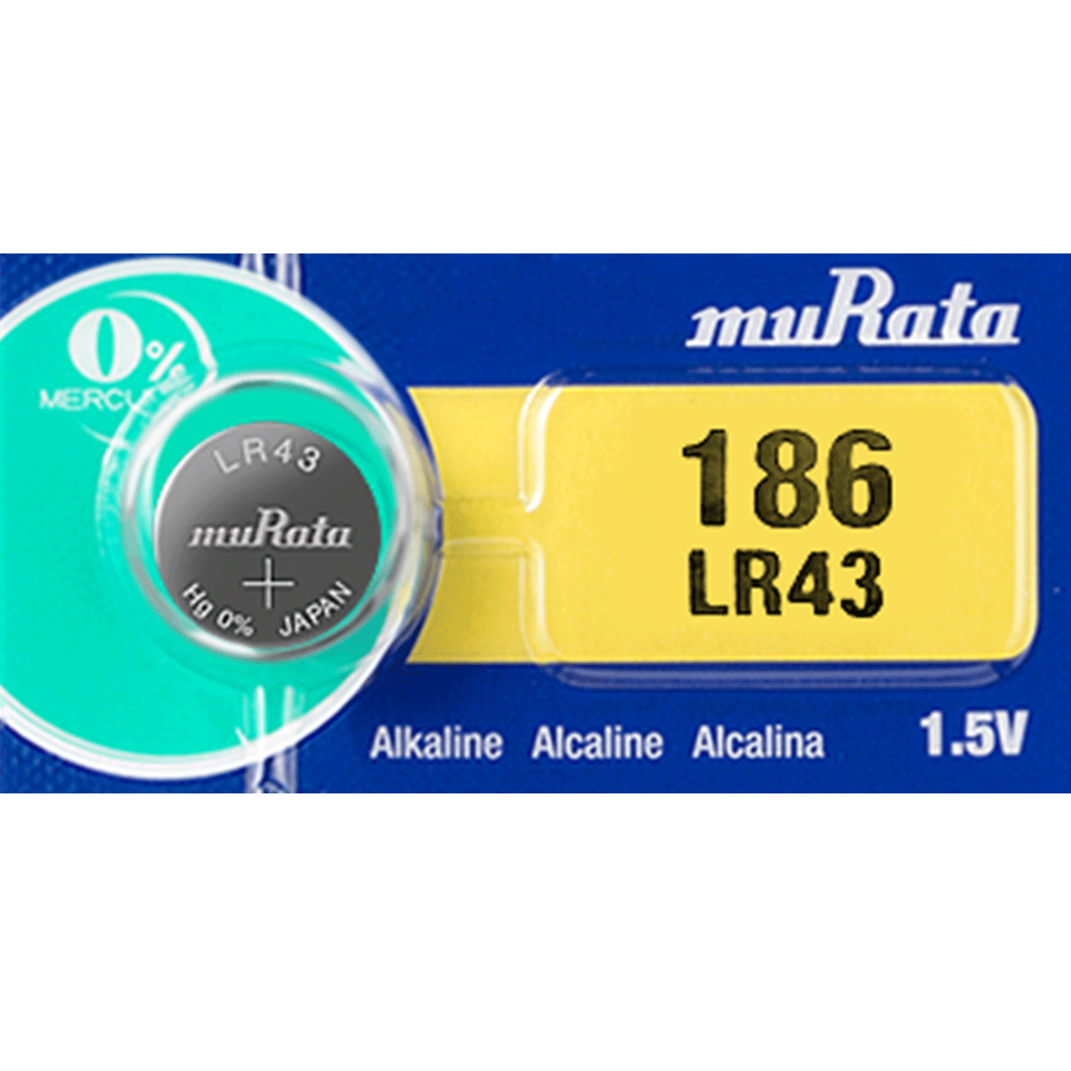 Murata LR43 (186) (formerly SONY) Mercury Free Alkaline Button Cell (1PC)