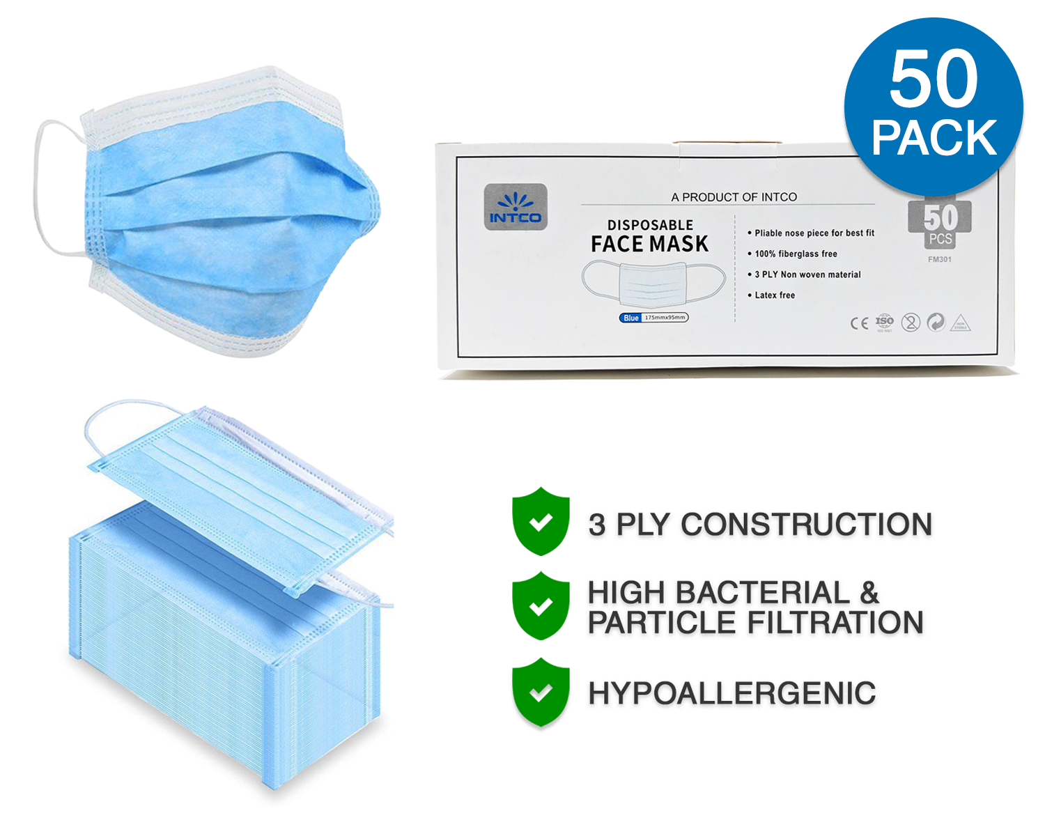 Intco Disposable 3-Ply Face Mask/ Surgical Mask