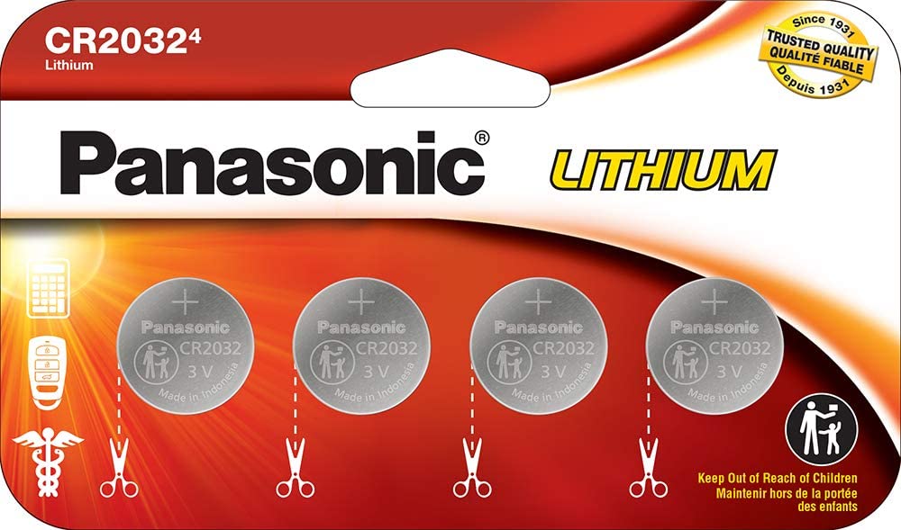Panasonic CR2032 3.0V Long Lasting Lithium Coin Cell Batteries (4 Pack) (Child Resistant, Standards Based Packaging)
