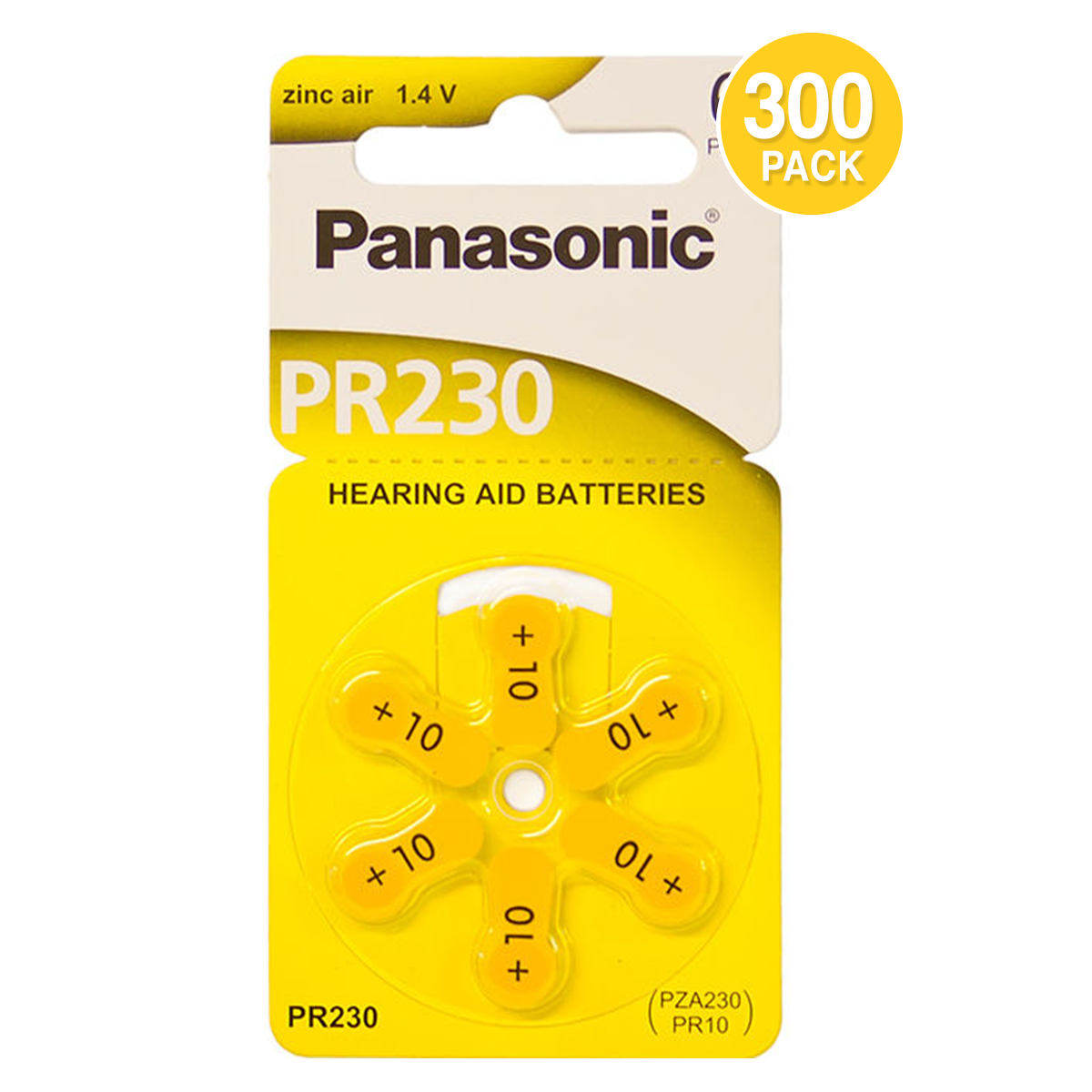 Panasonic Size 10 Hearing Aid Batteries 1.4 Volt Zinc Air (300 Batteries)