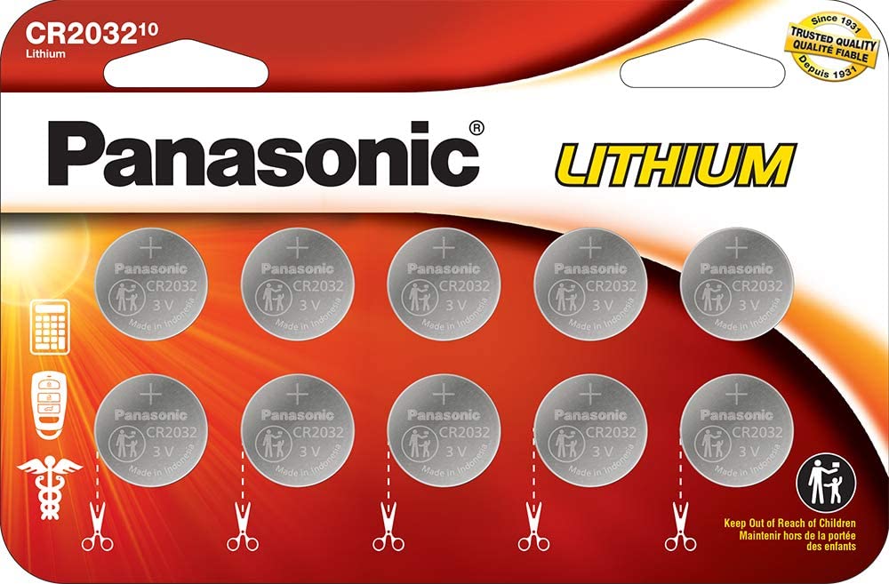 Panasonic CR2032 3.0V Long Lasting Lithium Coin Cell Batteries (10 Pack) (Child Resistant, Standards Based Packaging)