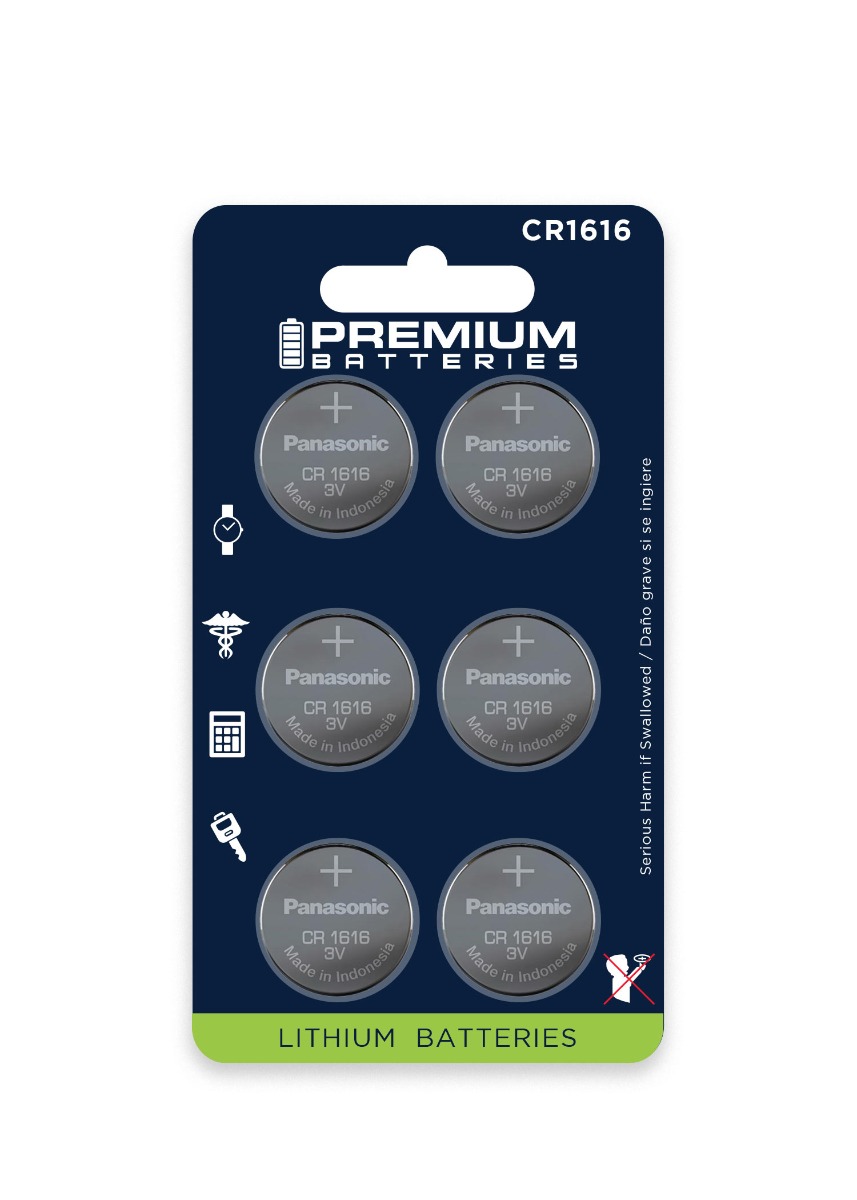 Premium Batteries CR1616 Battery 3V Lithium Coin Cell (6 Panasonic Batteries) (Child Resistant Packaging)