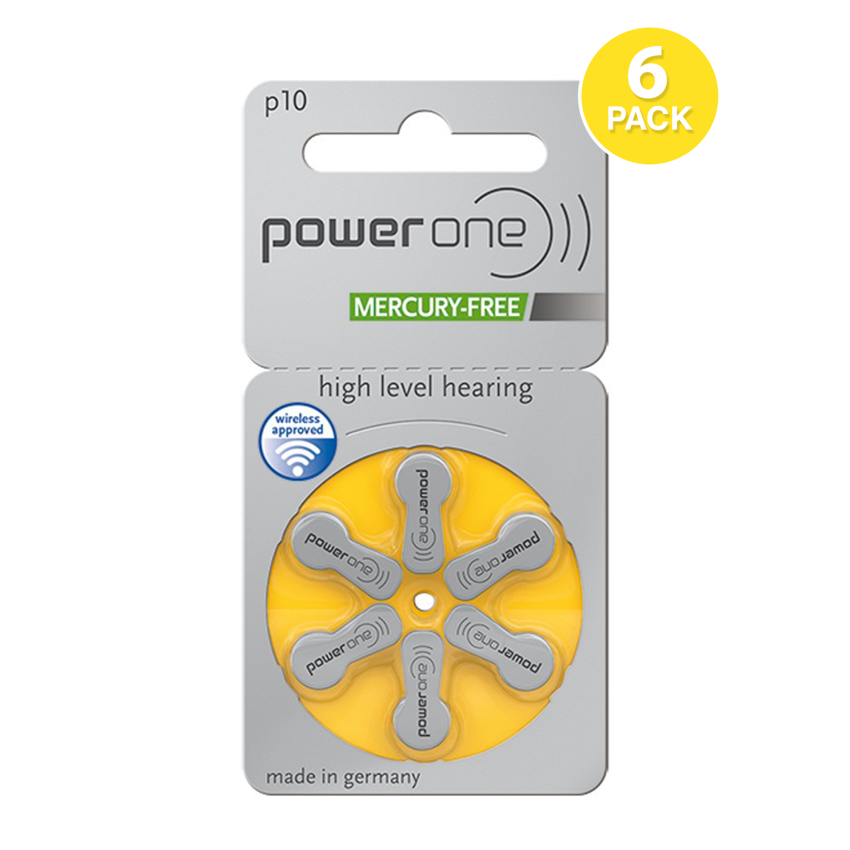Power One Size P10 Hearing Aid Battery, Mercury-Free (6 pcs.)