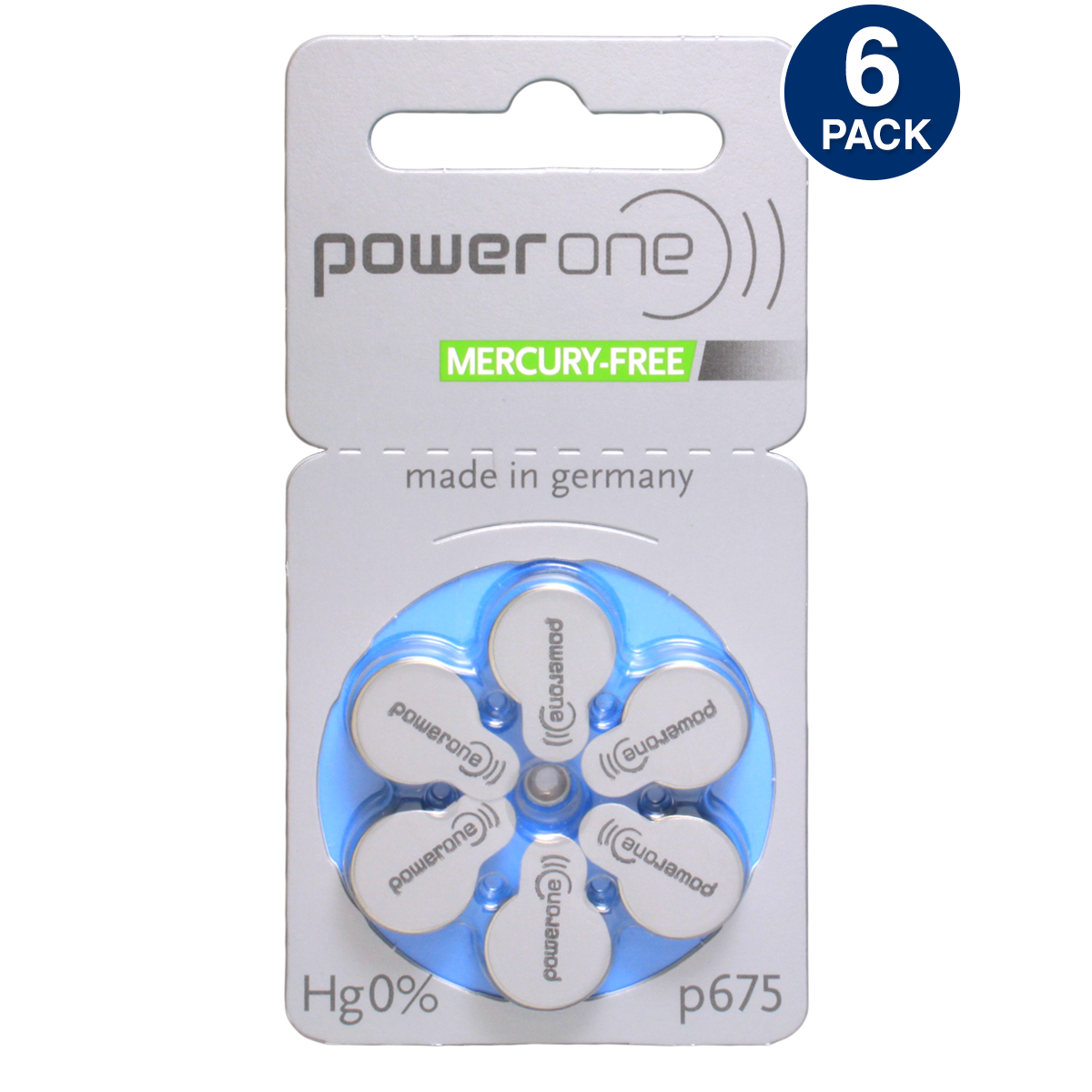Power One Size 675 Hearing Aid Battery Mercury-Free (6 pcs.)
