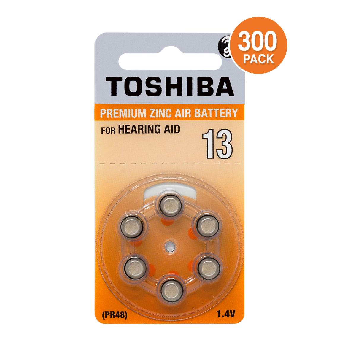 Toshiba Hearing Aid Batteries Size 13 PR48 (300 Batteries)