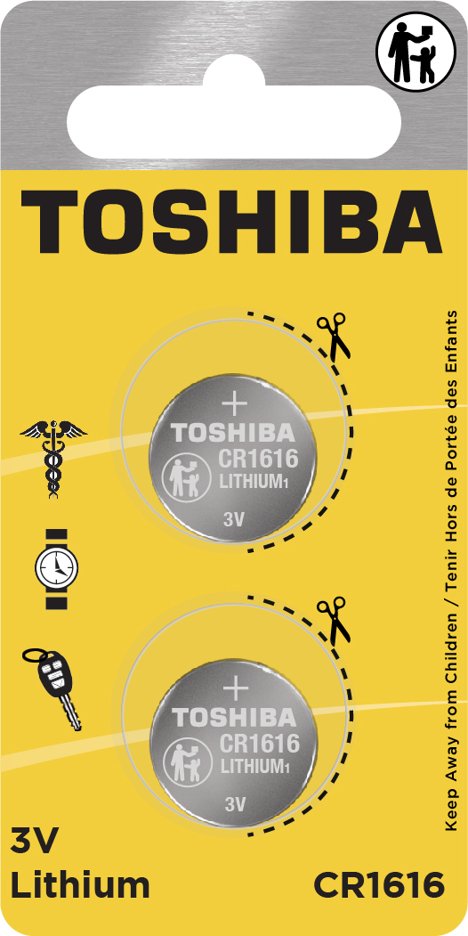 Toshiba CR1616 Battery 3V Lithium Coin Cell (2 PCS Child Resistant Blister Package) 