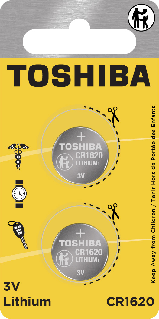 Toshiba CR1620 Battery 3V Lithium Coin Cell (2 PCS Child Resistant Blister Package)