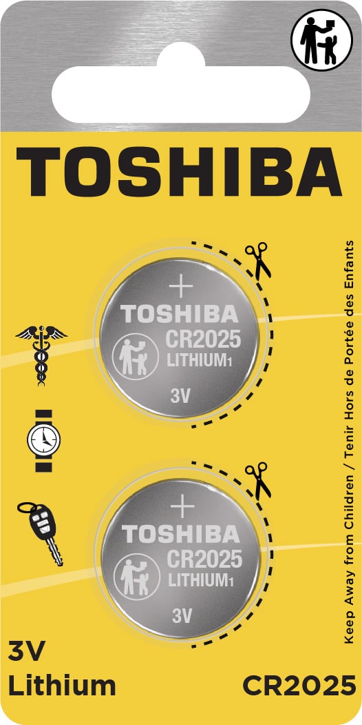 Toshiba CR2025 Battery 3V Lithium Coin Cell (2 PCS Child Resistant Blister Package) 