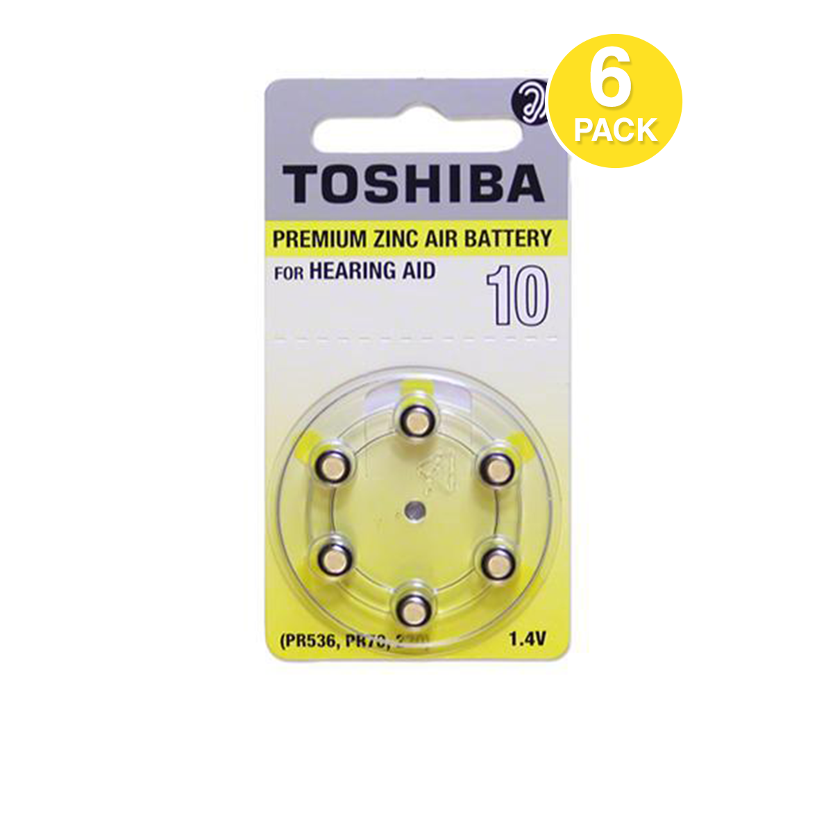 Toshiba Size 10 Hearing Aid Battery (6 pcs)  (Mercury Free)