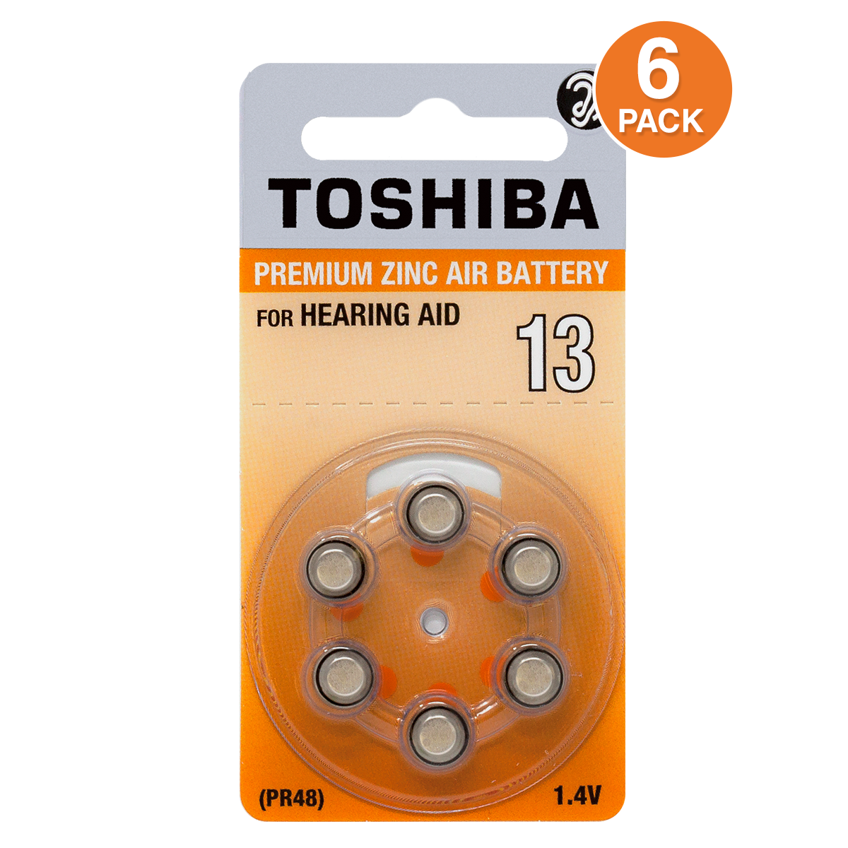 Toshiba Hearing Aid Batteries Size 13 PR48 (6 Batteries)