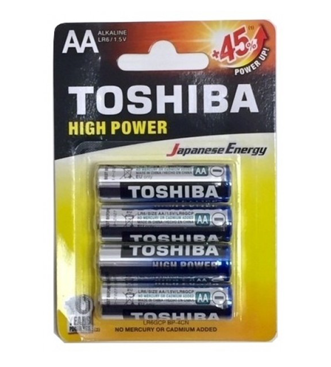 Toshiba Size AA High Power Alkaline Batteries, LR6GCP-BP-4CN (4 Pack)