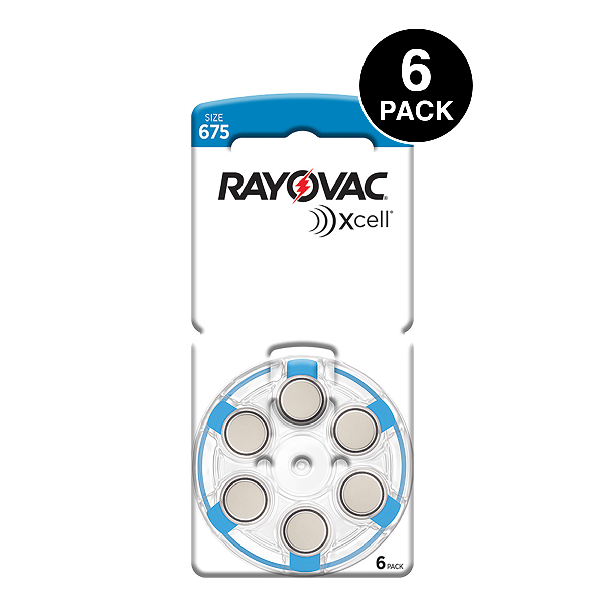 Xcell (Made By Rayovac) Size 675 Hearing Aid Batteries (6 pcs)
