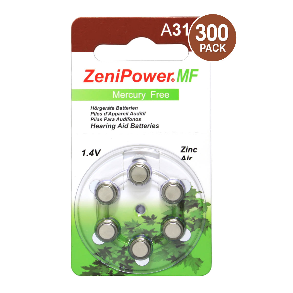ZeniPower Size 312 Hearing Aid Battery, Mercury-Free (300 Pcs.)