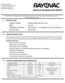 Rayovac Alkaline Battery Information Sheet