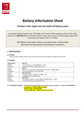 Battery Information Sheet Primary Lithium sulphur dioxide ( Li-SO2) primary unit cells and multi-cell battery packs