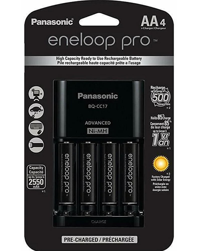Panasonic Eneloop Pro 4-Position Charger + Pro AA (2550mAh) Pre-Charged Rechargeable Ni-MH Batteries (4 Pack)