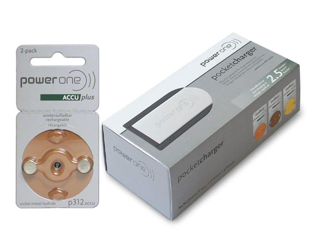 Power One Plus Rechargeable Hearing Aid Battery, Size P10 + Pocketcharger