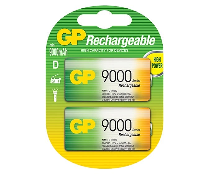 GP D size , Ni-MH Rechargeable Battery, 9000mAh 1.2V, Carded