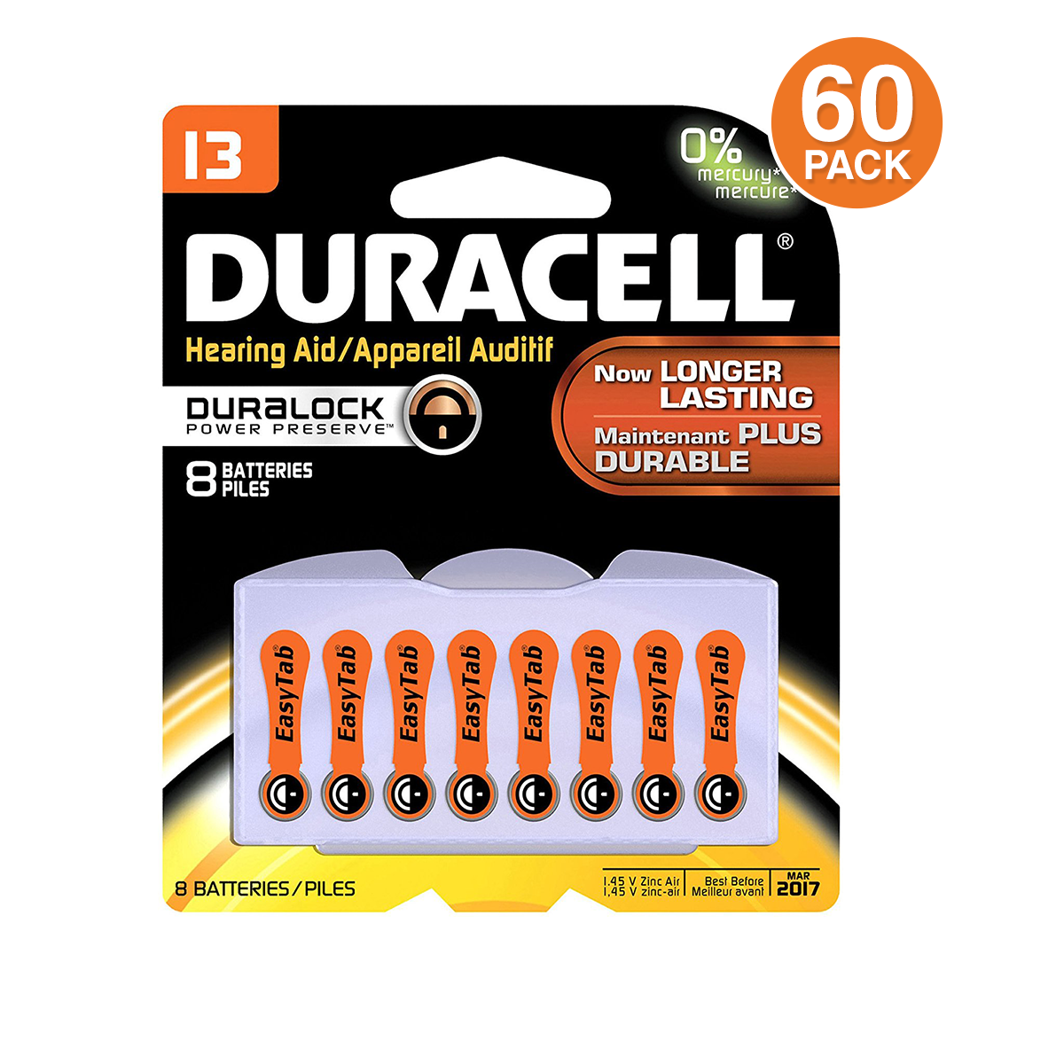 Duracell Activair 13 Hearing Aid Battery (60 PCS) 