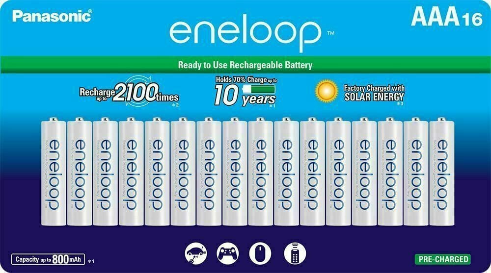 Panasonic Eneloop AAA (800mAh) Pre-Charged Rechargeable Ni-MH Batteries (16 Pack)
